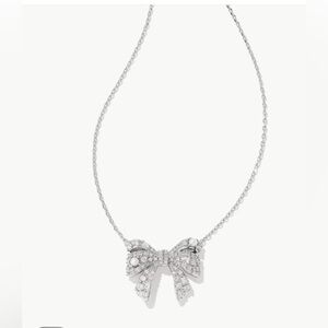 Kendra Scott Krista Silver Bow Short Pendant Necklace in White Mix NWT